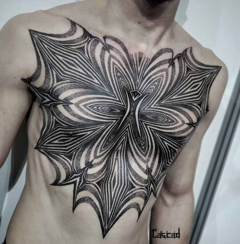 Trippy Chest Tattoo Side View