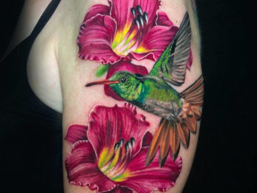 Hummingbird & Lilies