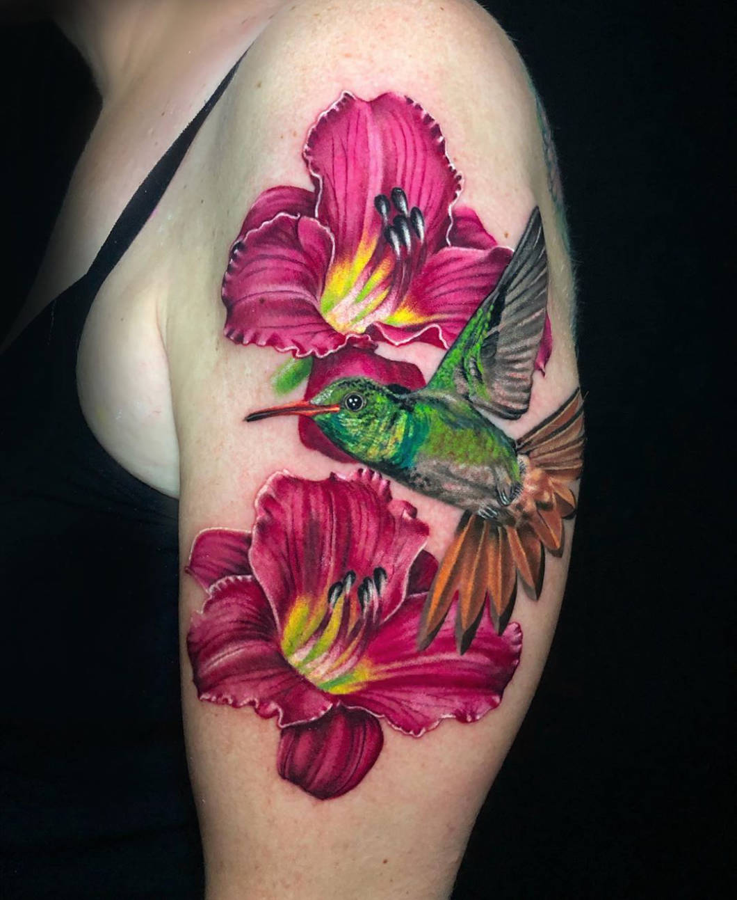 Hummingbird & Lilies