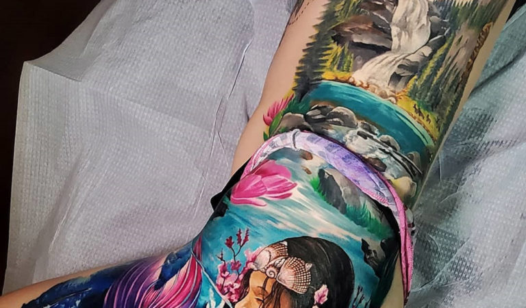 Colorful Mermaid Side Tattoo