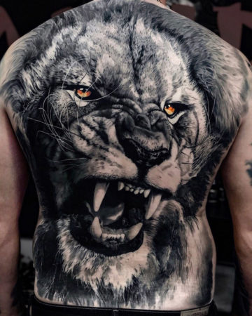 Lion Portrait on Men's Back