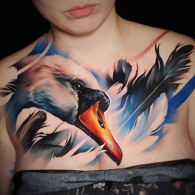 Swan Chest Tattoo