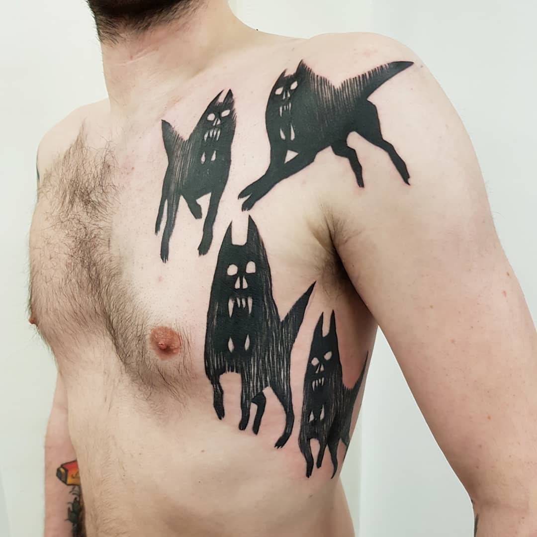Wolves - Mens Chest & Side Tattoo