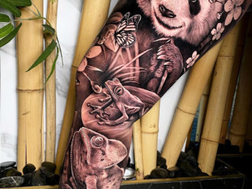 Panda, Frog & Chameleon tattoo