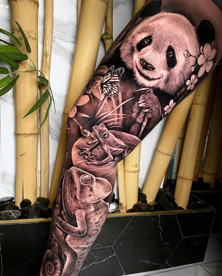 Panda, Frog & Chameleon tattoo