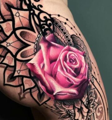 Mandala & Rose Leg Tattoo