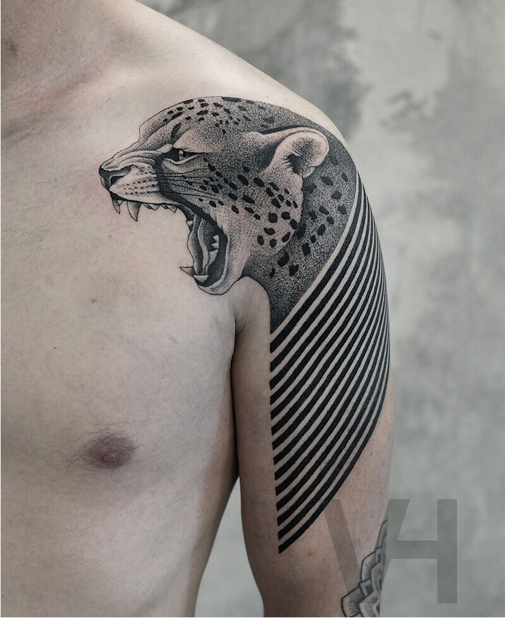 Cheetah Portrait Shoulder Tattoo