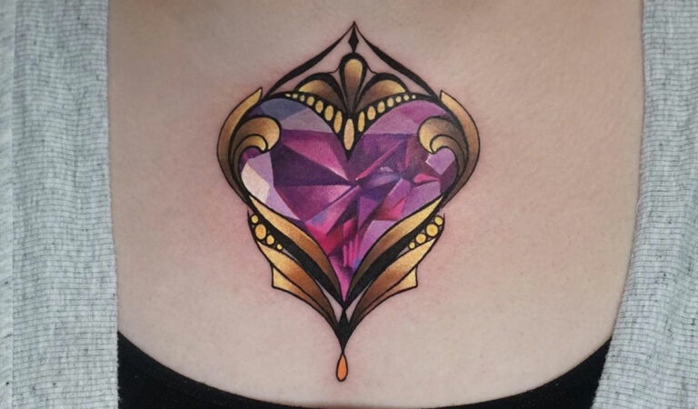 Diamond Heart Chest Tattoo