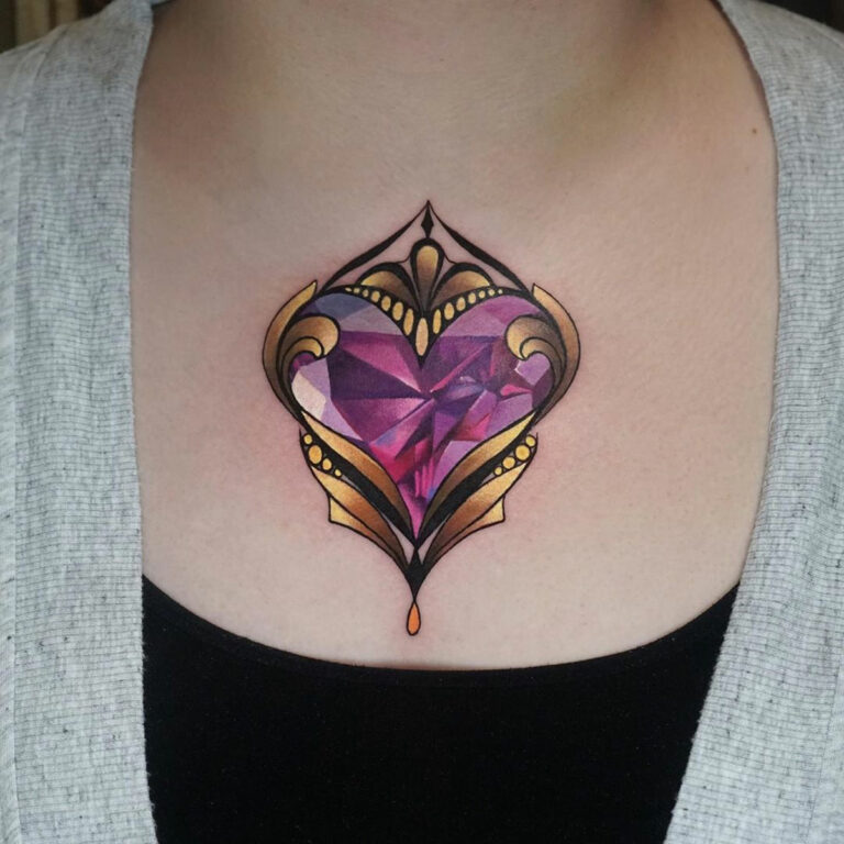 Diamond Heart chest tattoo
