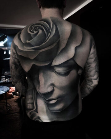 Rose & Sculpture Back Tattoo