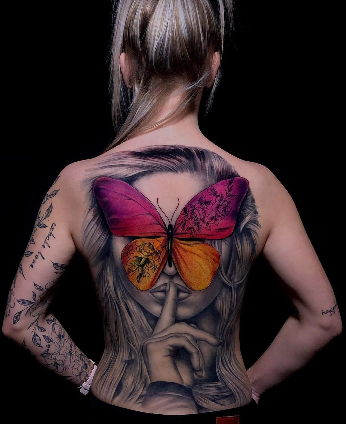 Butterfly Portrait Back Tattoo