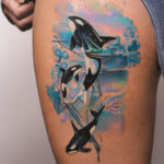 Orcas Thigh Tattoo