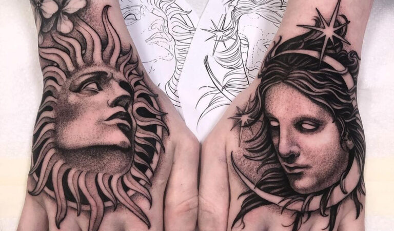 Sun & Moon Hand Tattoos