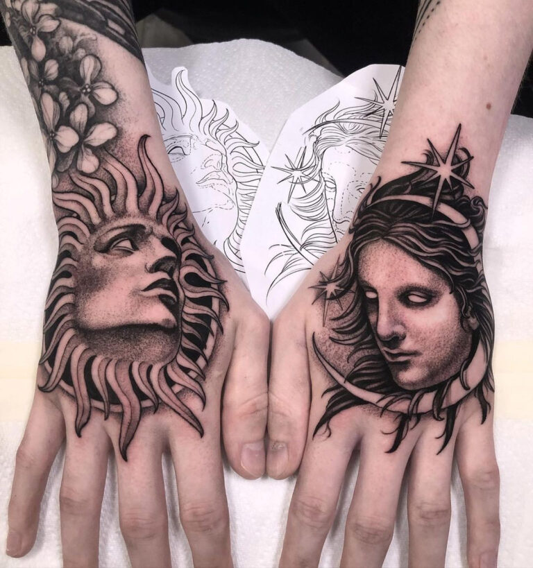 Sun & Moon Hand Tattoos
