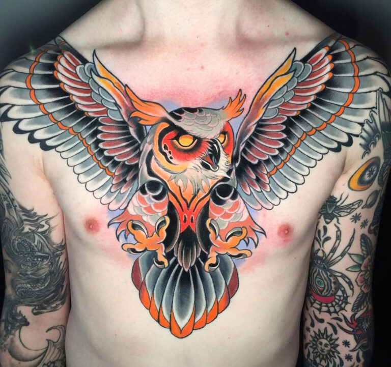 Men's Owl Chest Tattoo
