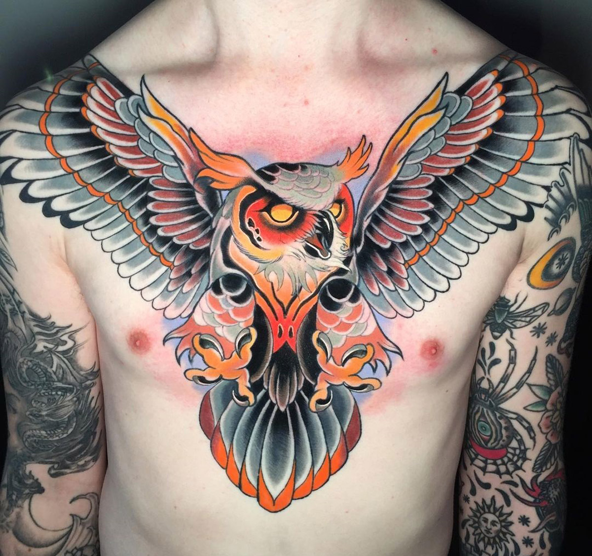 Owl Men's Chest Tattoo