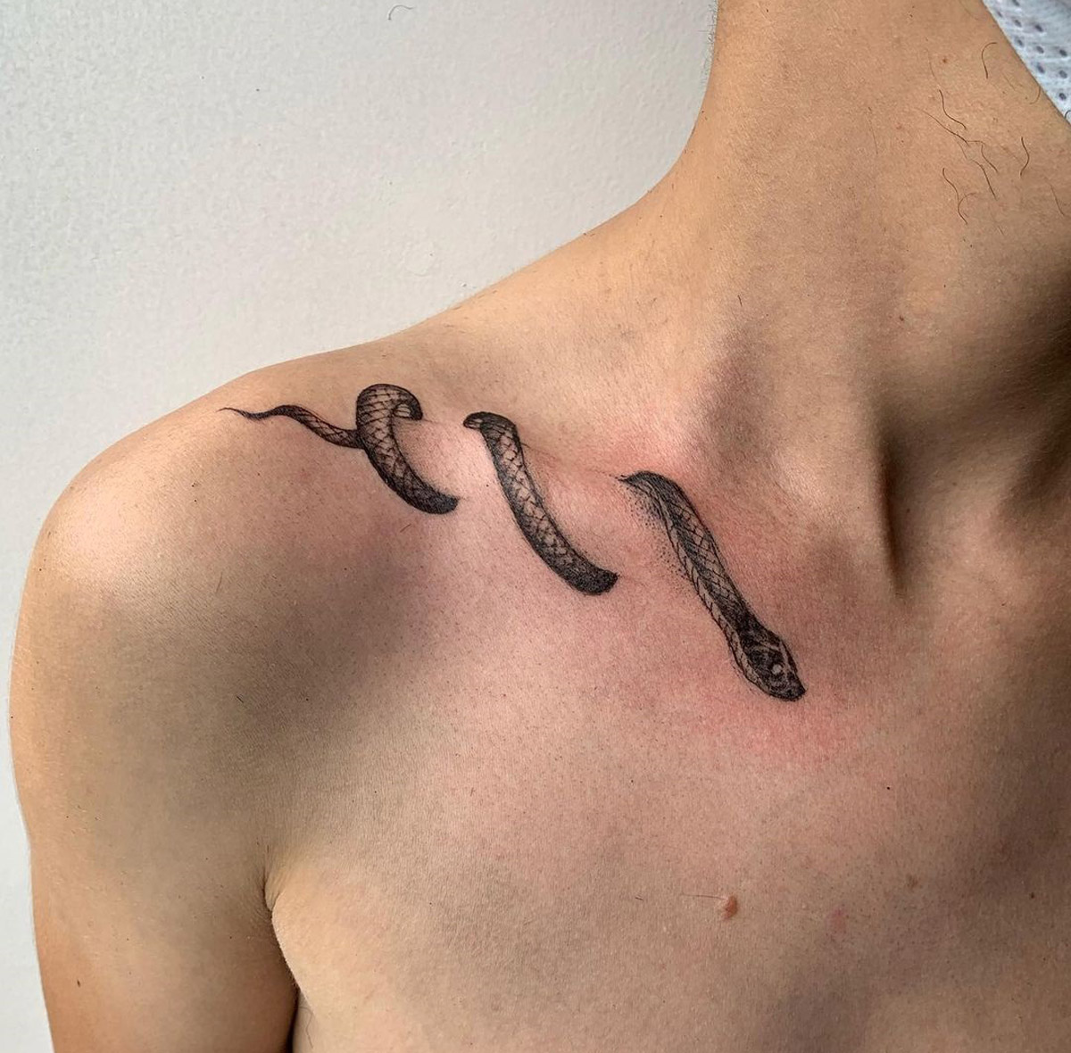 Collarbone Snake, Minimalist Blackwork Tattoo | Best Tattoo Ideas For Men &  Women