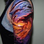 Wave & sunset tattoo