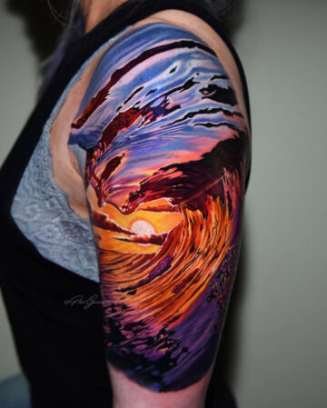 Wave & sunset tattoo