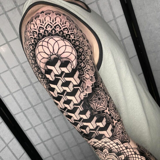 Men's Geometric 3D Sleeve With Mandalas | Tattoo Ideas For Men & Women ...