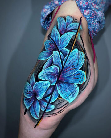 Blue Lilies, Girl's Hip Tattoo | Best Tattoo Ideas For Men & Women