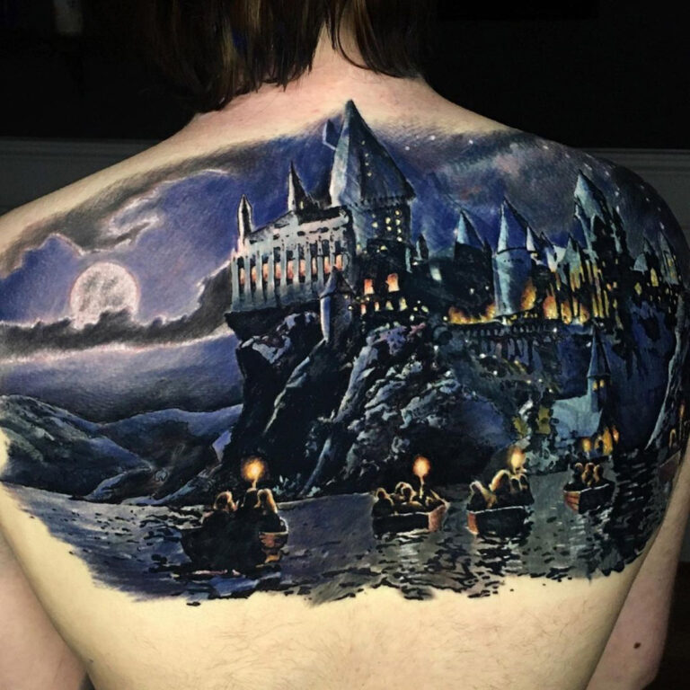 Hogwarts School Back Tattoo