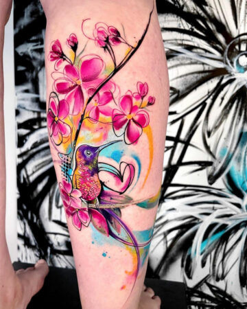 Watercolor Hummingbird & Flowers