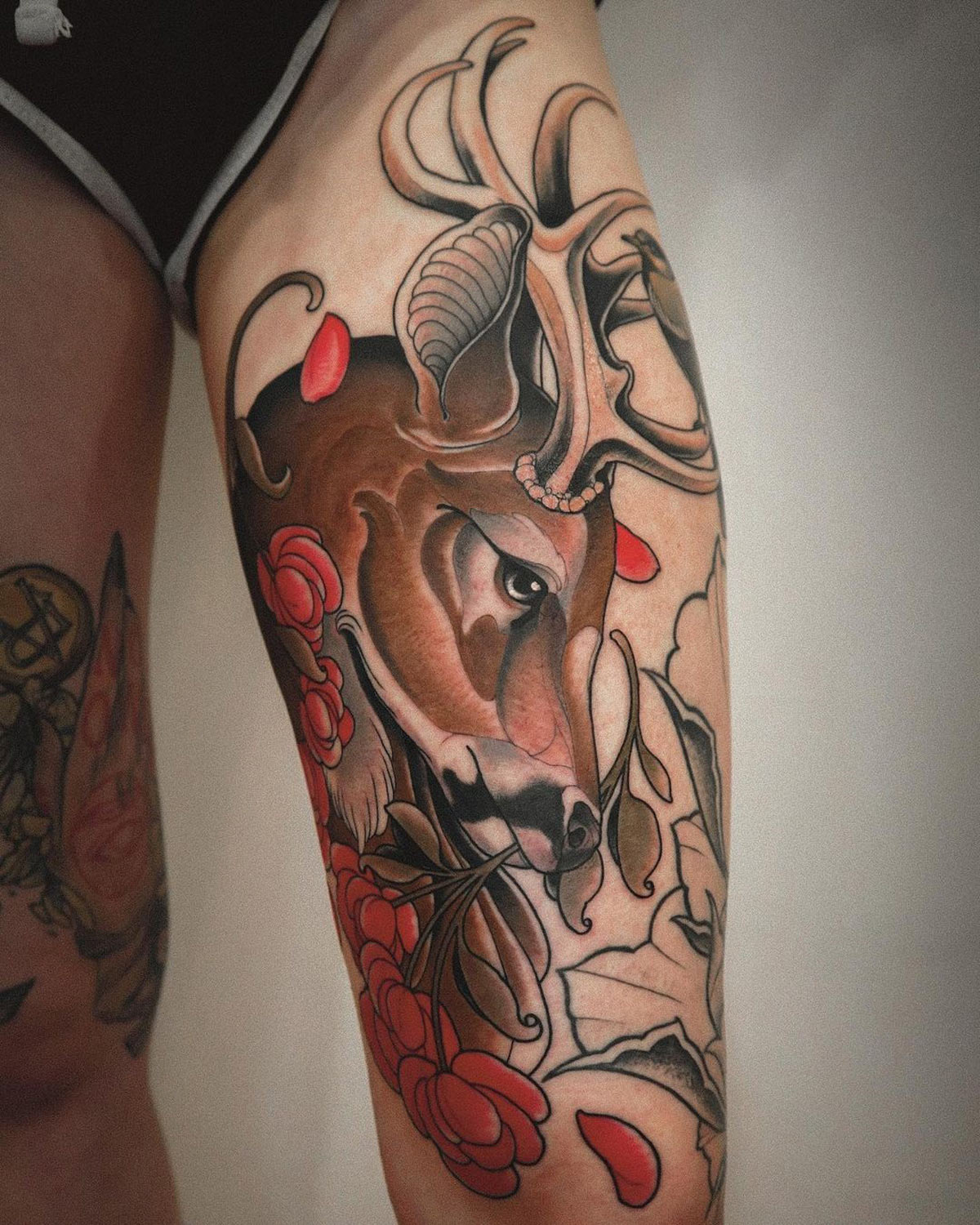 Stag Tattoo on Girl's Thigh | Best Tattoo Ideas For Men & Women