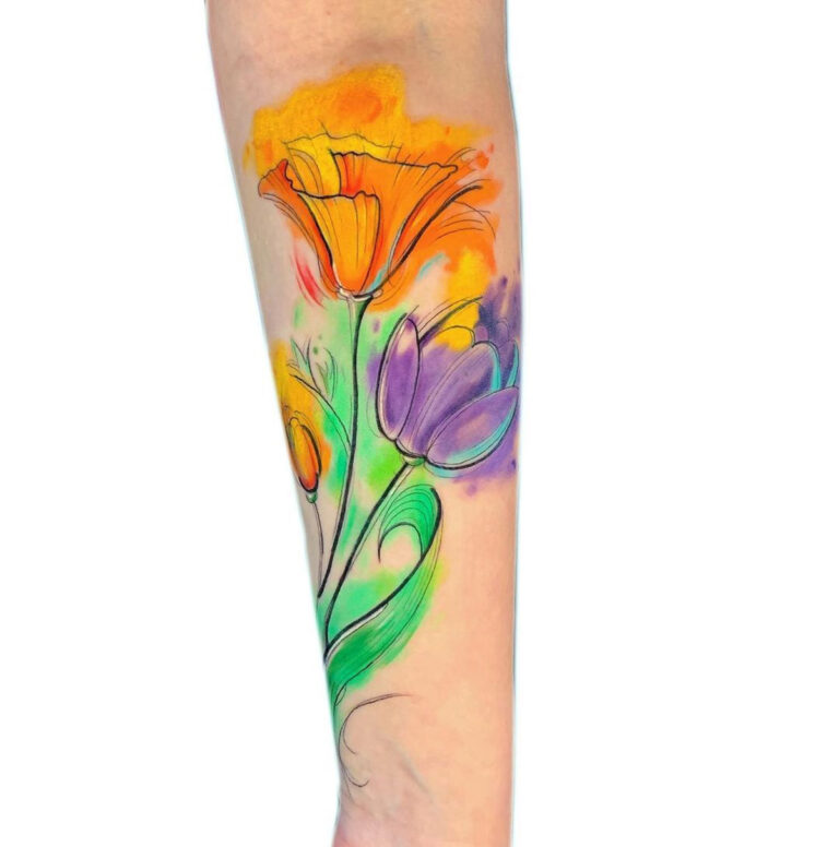 Forearm Flowers Tattoo