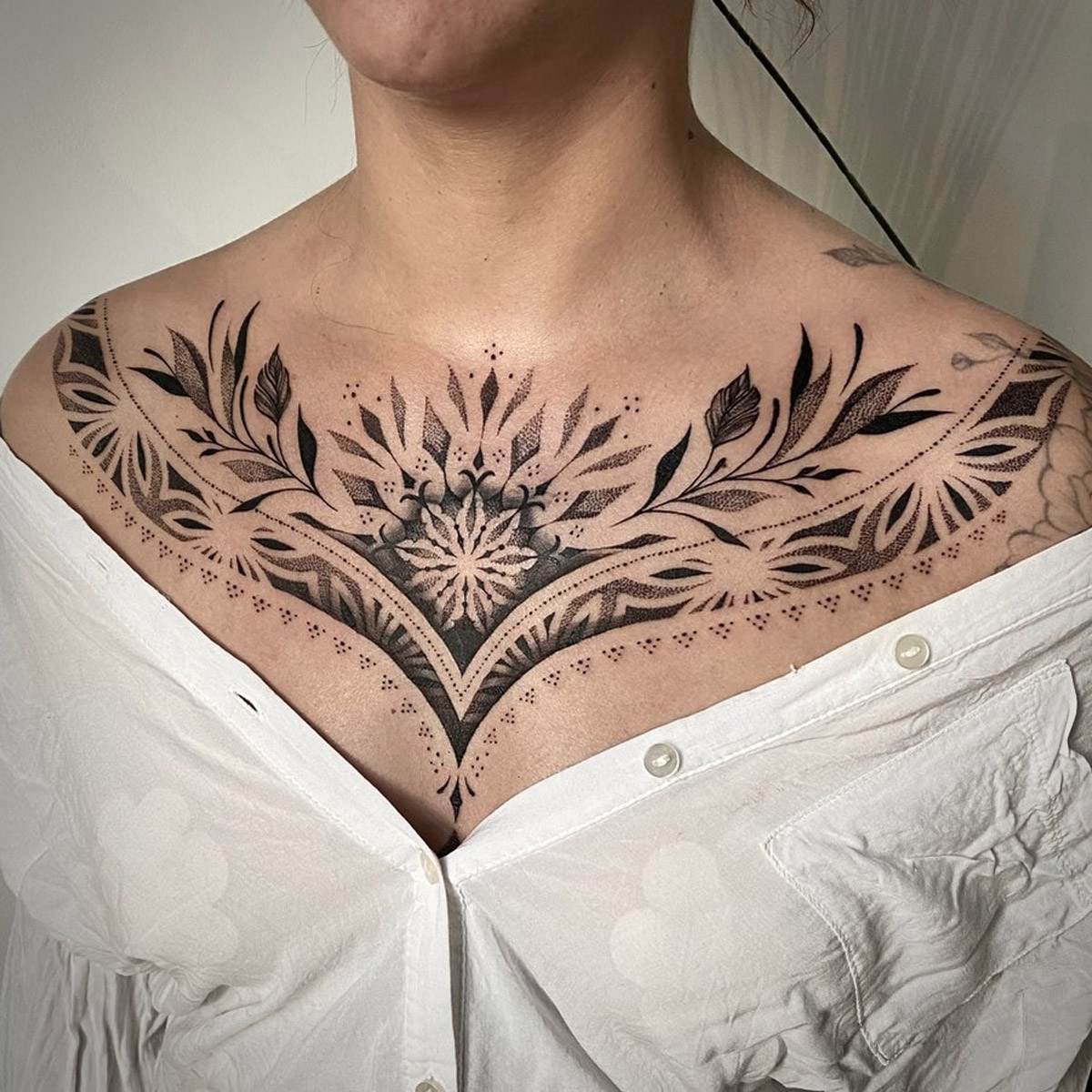 Ornamental Chest With Mandala & Leaves | Best Tattoo Ideas For Men & Women