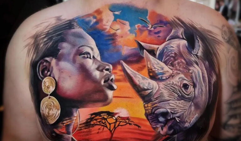 Africa Themed Chest Tattoo