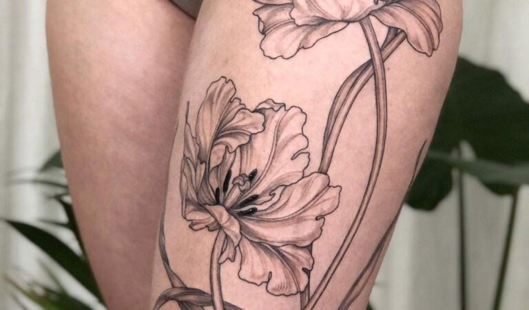 Tulips Thigh Tattoo