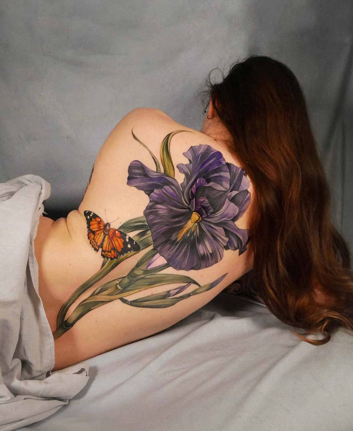 Iris Flower Back Tattoo