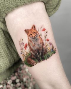 Fox & Flowers Tattoo